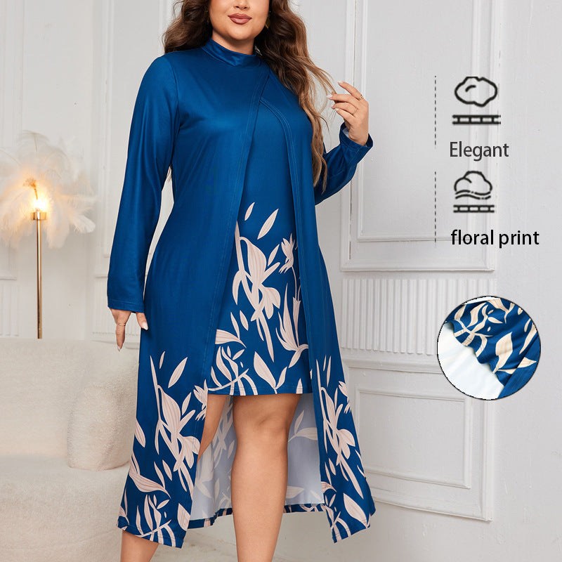 Robe Asymétrique à Col Montant en Deux Pièces pour Femmes