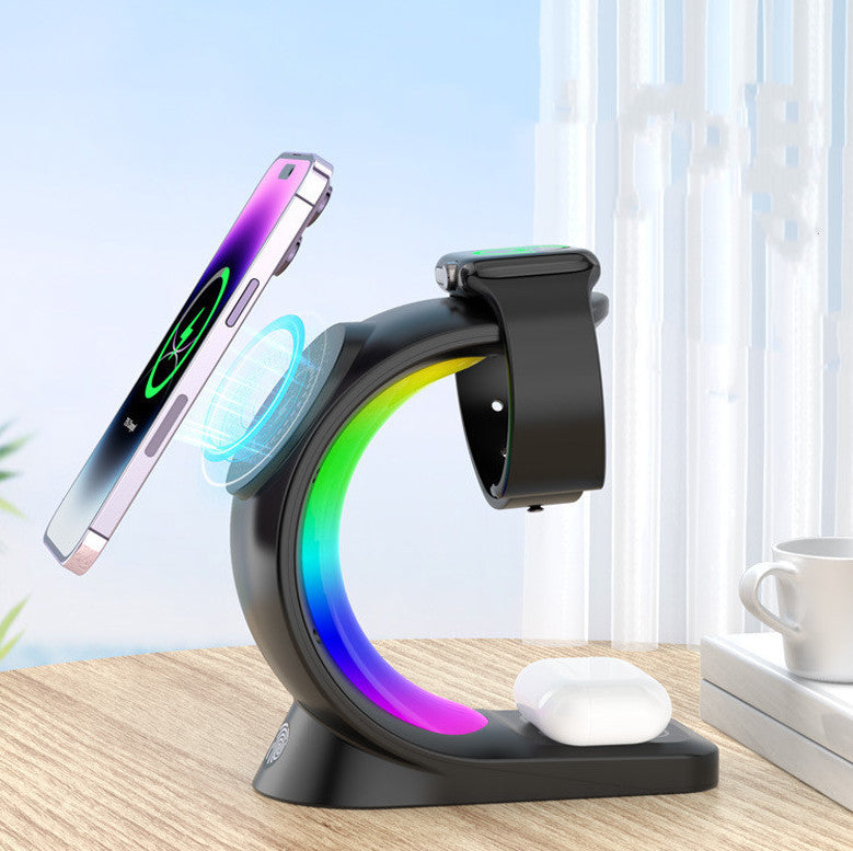 Chargeur Magnétique Sans Fil 4 en 1 avec Éclairage RGB pour Smartphone