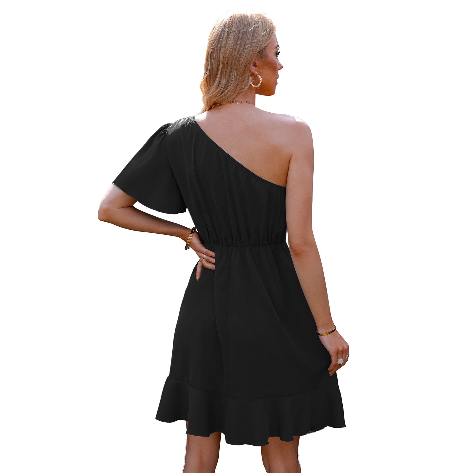 Robe à volants dénudée aux épaules – Style Européen et Américain pour Femmes