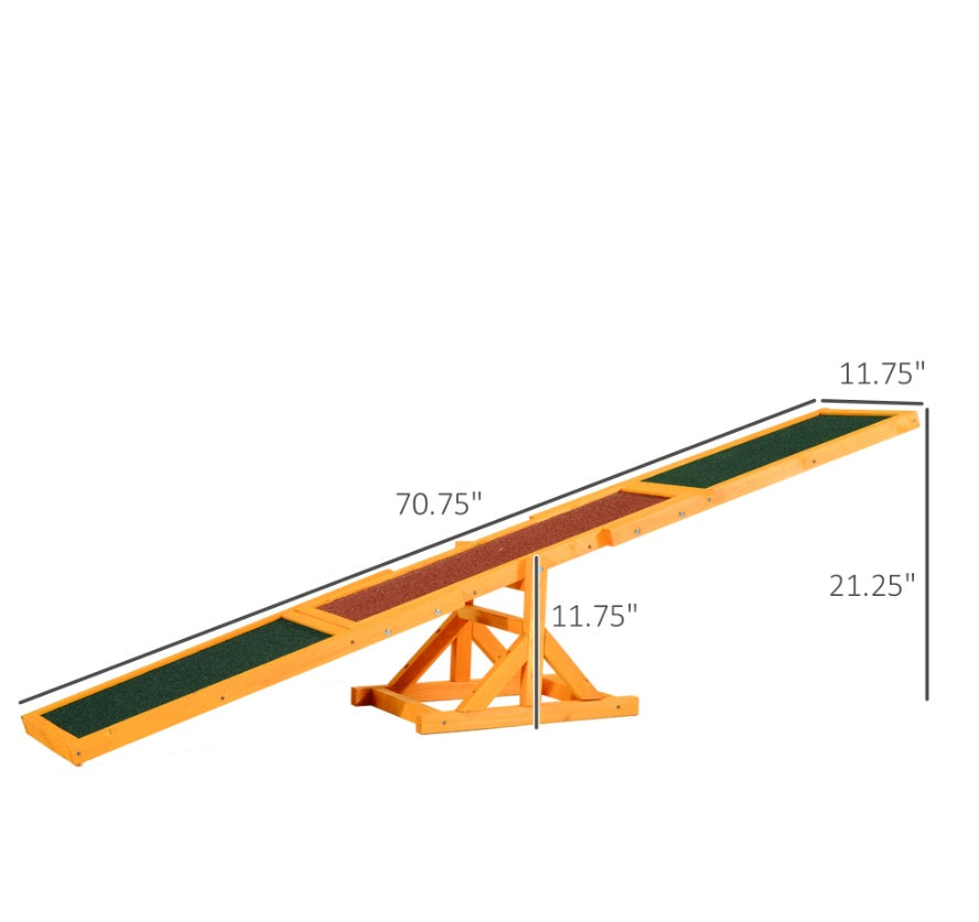 Bascule en Bois pour Agilité Canine, Équipement d'Entraînement et d'Exercice, Résistant aux Intempéries, 71 L, Naturel