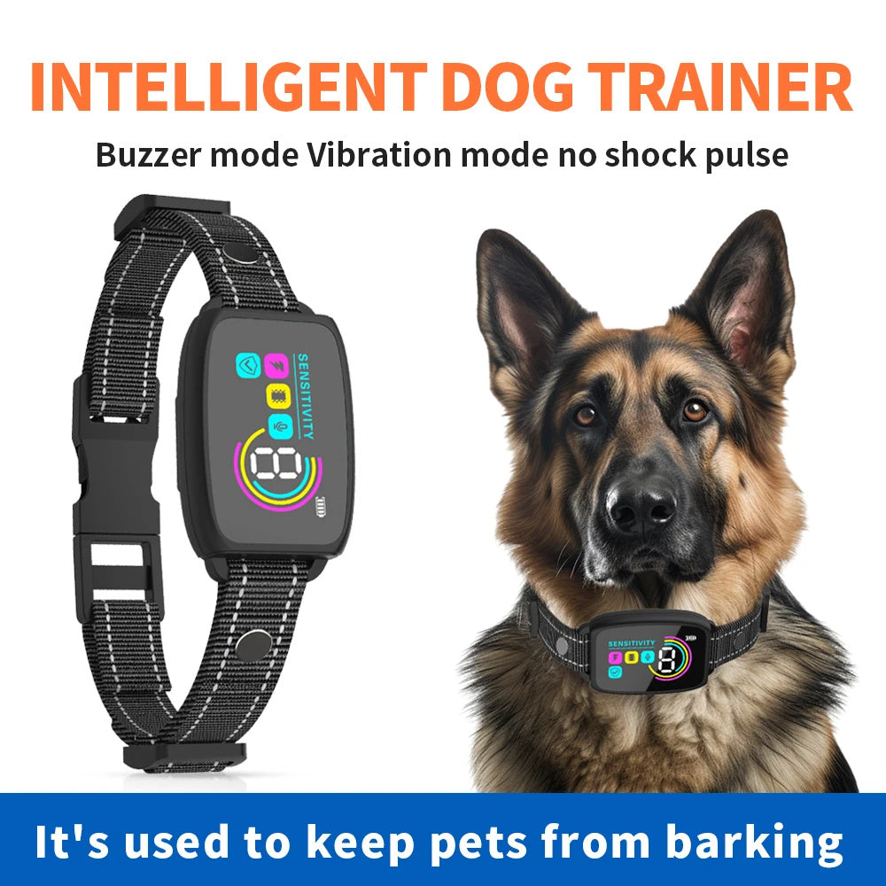 Collier Anti-Aboiement Automatique Rechargeable pour Chiens avec Affichage Numérique HD et Étanchéité IP67