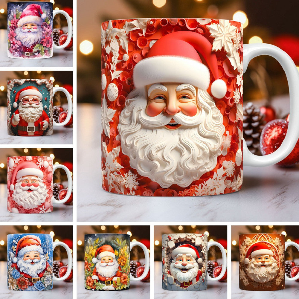 Mug en Céramique 3D de Noël – Design Unique de Bonhomme de Neige et Santa