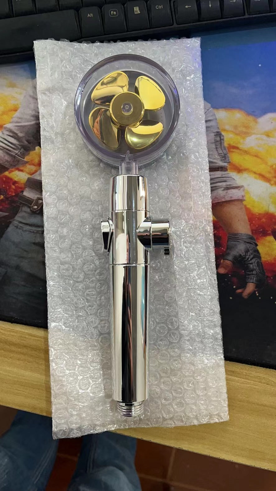 Douchette Turbo Propeller Économiseur d'Eau Haute Pression 360 Degrés avec Extension de Ventilateur