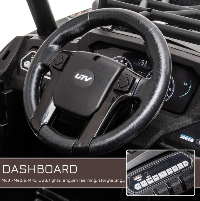 Voiture Électrique UTV 12V pour Enfants Camouflage Noir avec Télécommande et Toit Haut