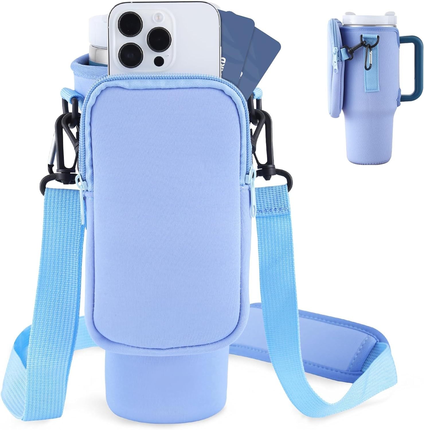 Sac de Transport pour Bouteille d'Eau Slok, Compatible avec Tumbler 40oz, Support Moderne avec Sangle Ajustable pour Randonnée et Sports - Bleu Violet