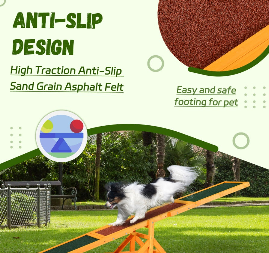 Bascule en Bois pour Agilité Canine, Équipement d'Entraînement et d'Exercice, Résistant aux Intempéries, 71 L, Naturel