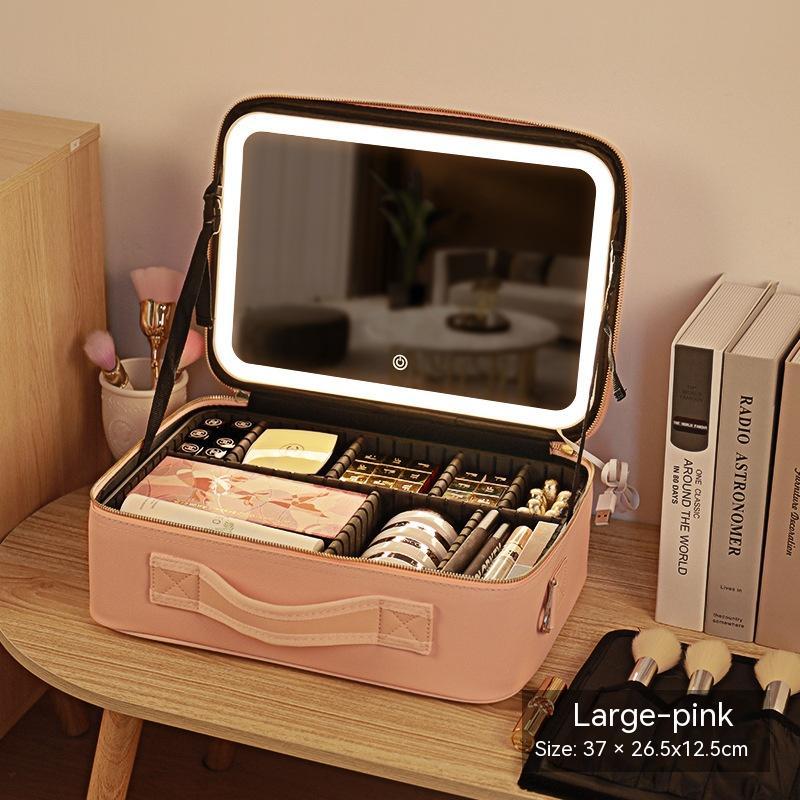 Trousse de Maquillage avec Miroir et Lumière LED - Boîte de Rangement pour Soins de la Peau