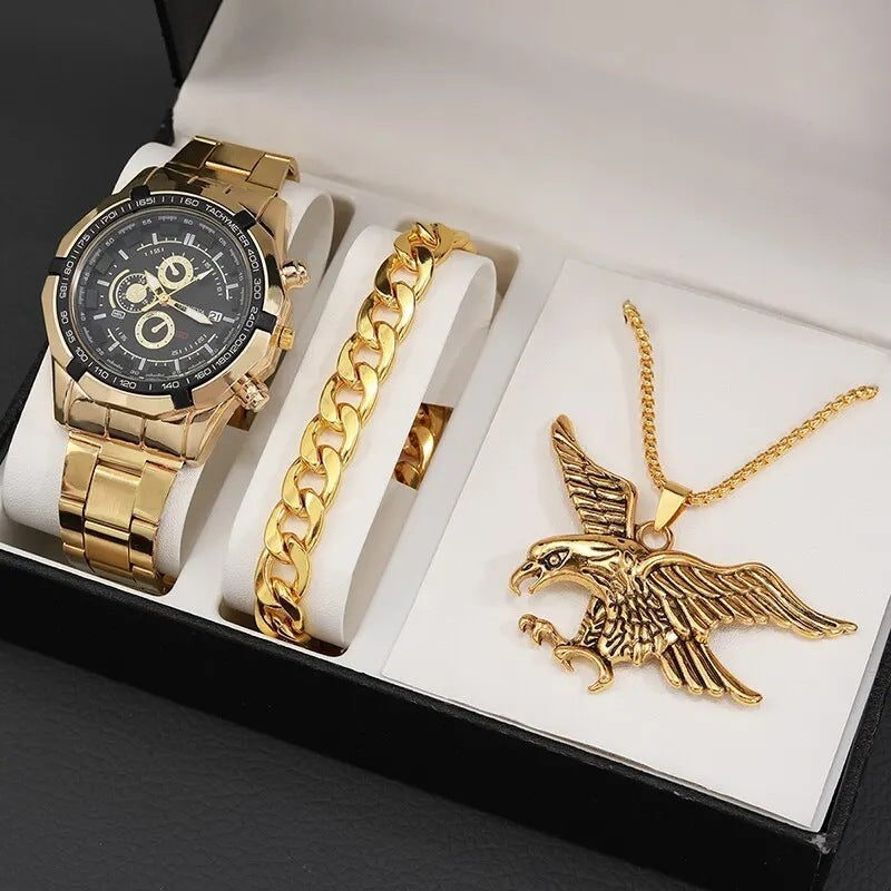 Montre de Mode avec Bijoux Complémentaires : Montre Quartz, Collier, Bracelet, Bague et Boucles d'Oreilles