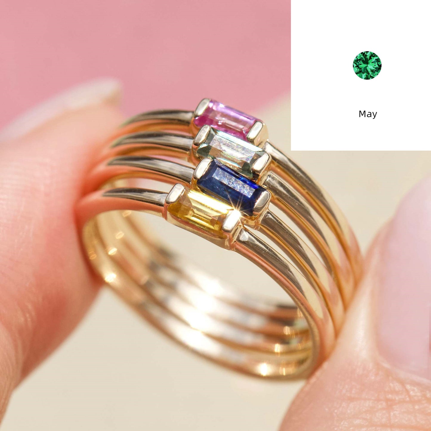 Bague en Diamant Carrée en Pierre de Naissance 12yue