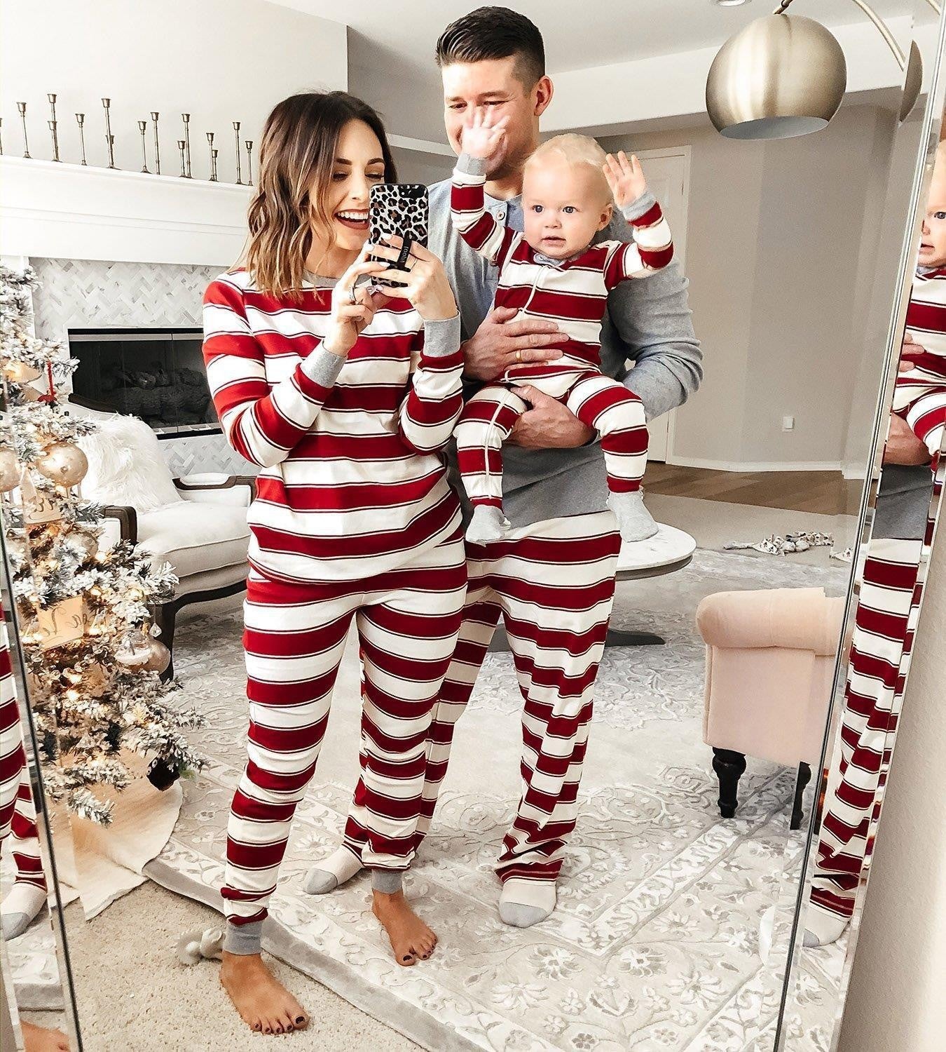 Ensemble de Noël Rayé Parent-Enfant