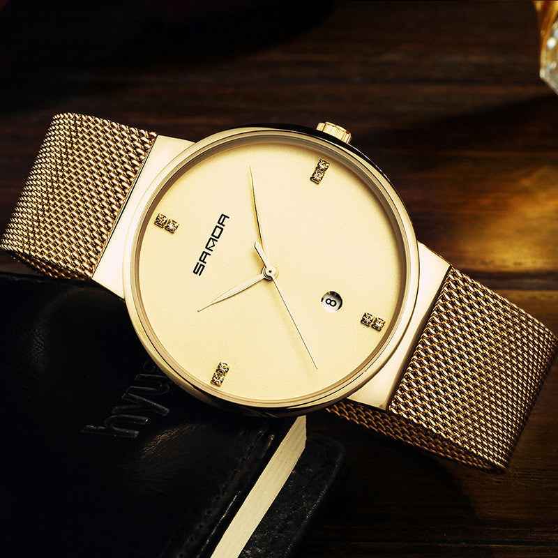 Montre pour hommes à bracelet en maille étanche avec mouvement à quartz