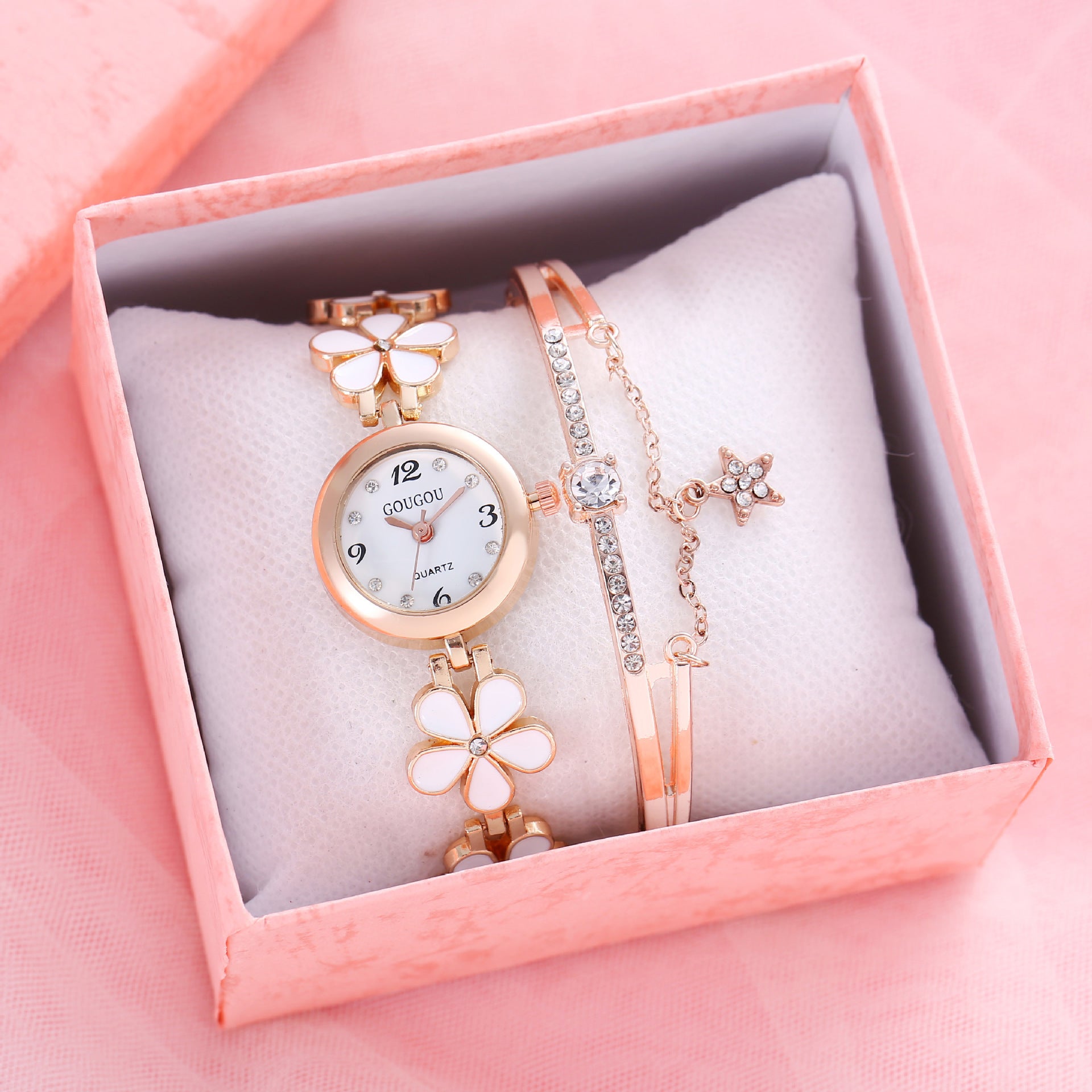 Montre Bracelet Femme à Motif Pétale en Quartz
