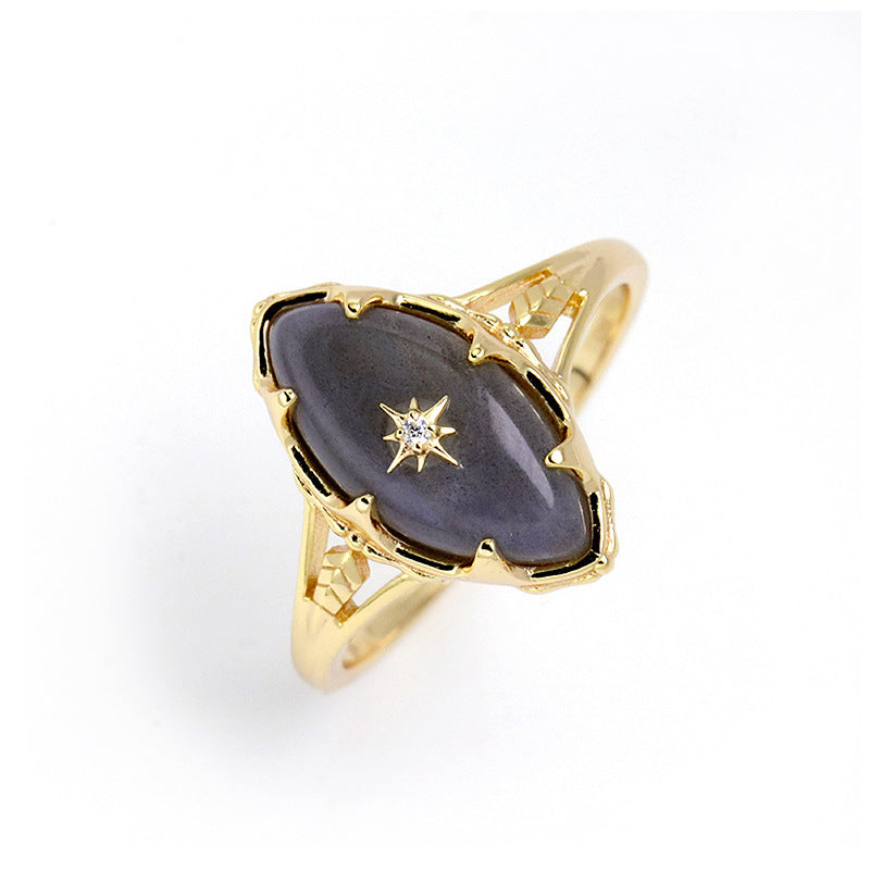 Bague Rétro Dream Girl Feldspar en Argent Avec Étoiles du Ciel Nocturne