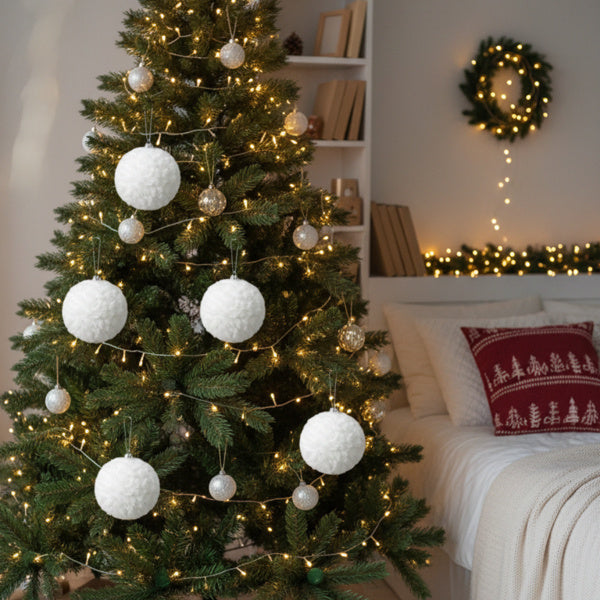 Ensemble de 6 Boules de Noël Crème Ruffle pour Décorations Suspendues