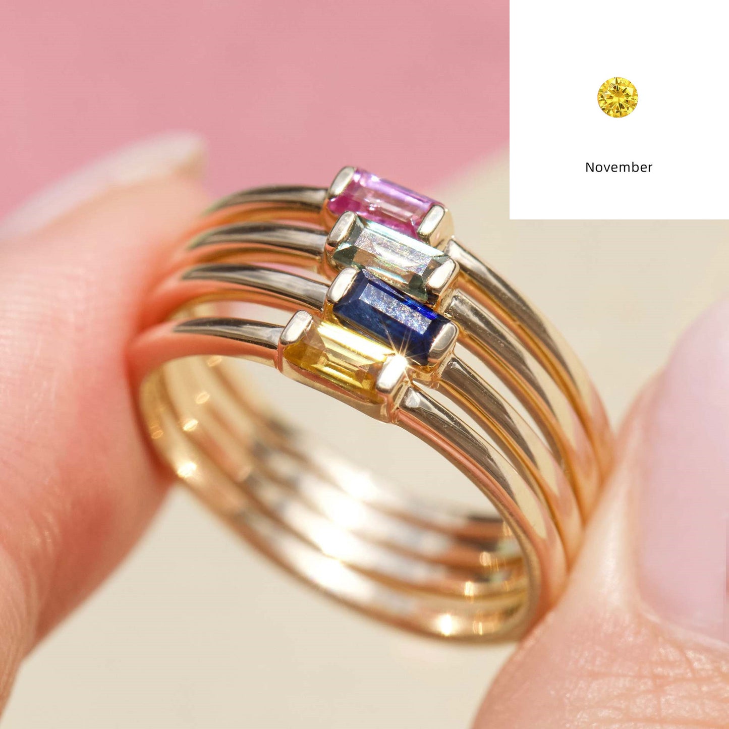 Bague en Diamant Carrée en Pierre de Naissance 12yue