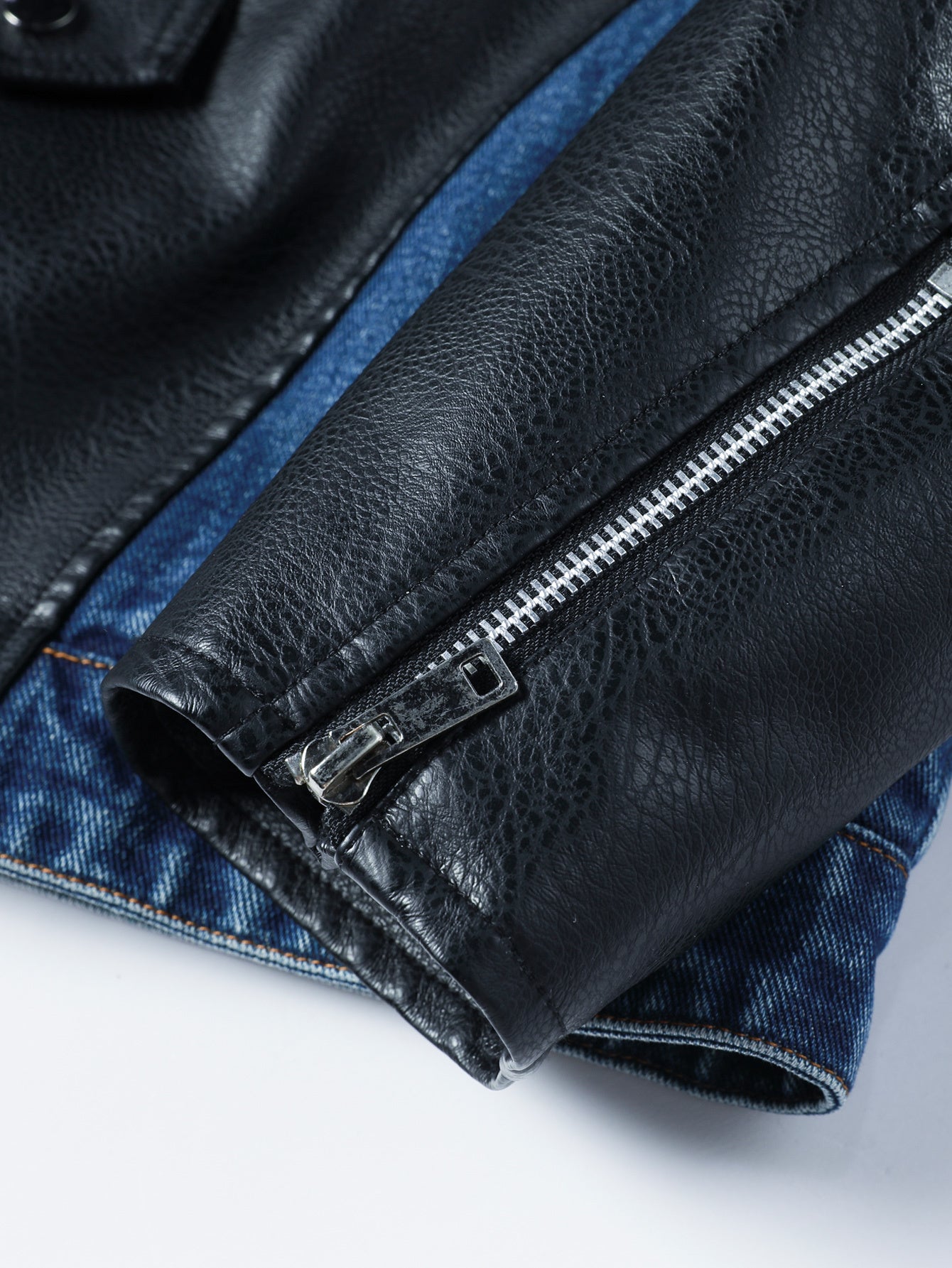 Veste en Jean à Patches pour Hommes, Veste de Travail à Fermeture Éclair Diagonale
