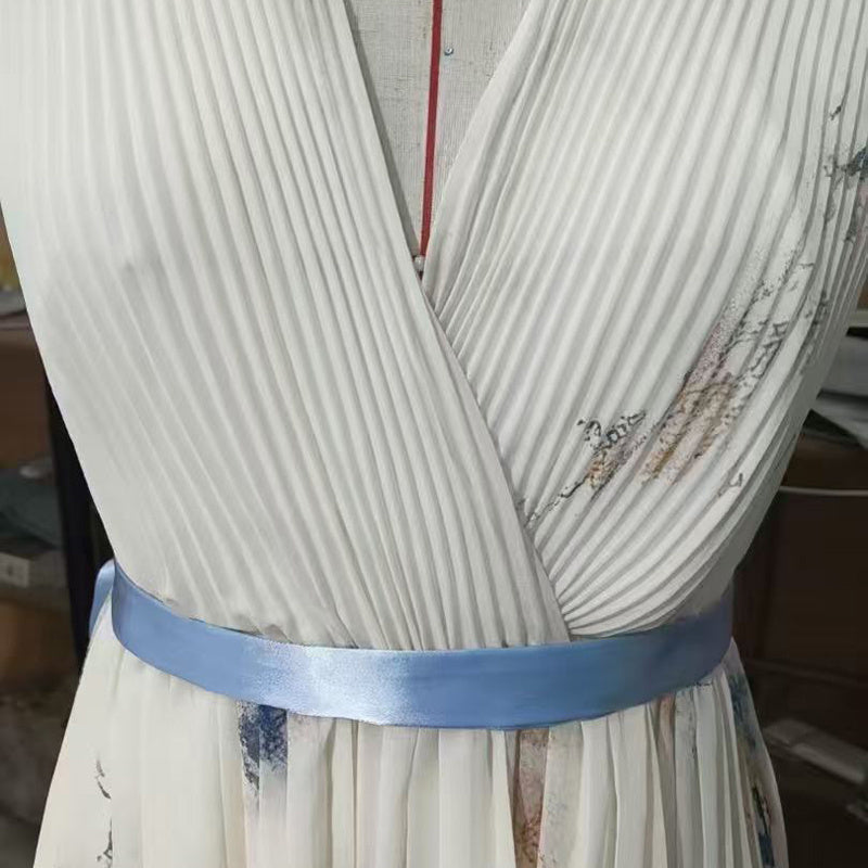 Robe Maxi Femme à Imprimé Floral et Décolleté en V Profond avec Poches - Robe d'Été Flottante