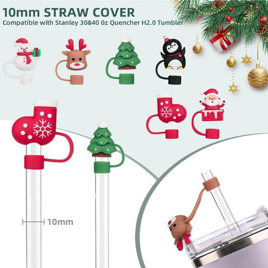 Nouveau Couverture de Paille de Noël en Silicone de 10mm pour Tasses