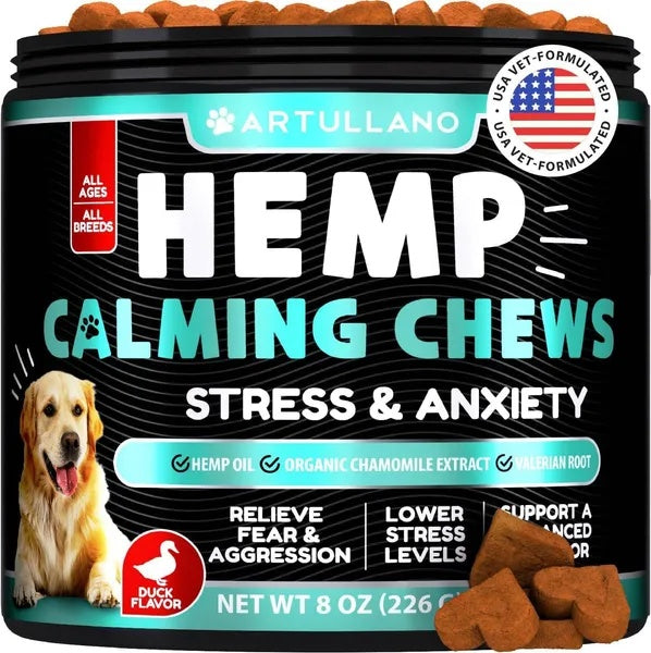 Friandises Calmantes au Chanvre pour Chiens - Soulagement de l'Anxiété avec Huile de Chanvre, Curcuma, Valériane et Gingembre