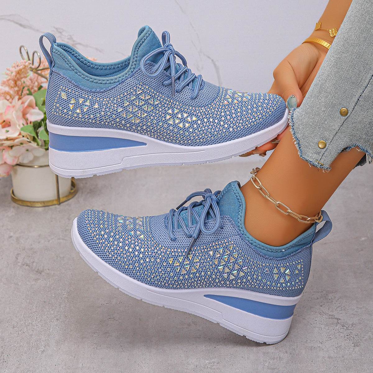 Baskets Femme à Lacets avec Strass - Allomarc.com
