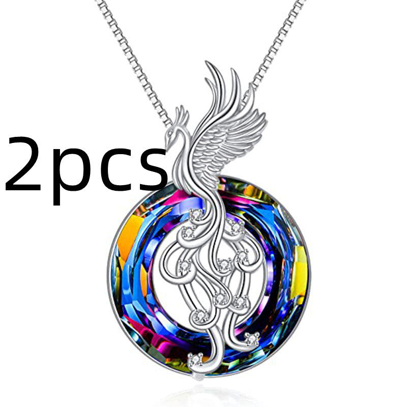 Collier en Cristal Phoenix et Boucles d'Oreilles Colorées pour Femmes