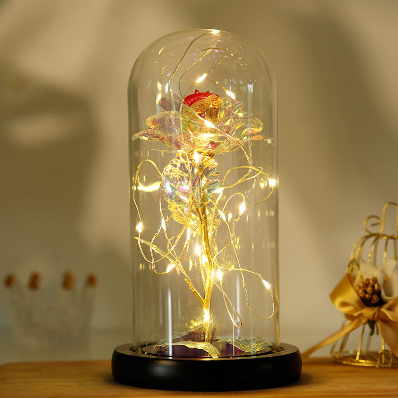 Fleur en Feuille d'Or Colorée 24k avec Lumières - Cadeau de Noël
