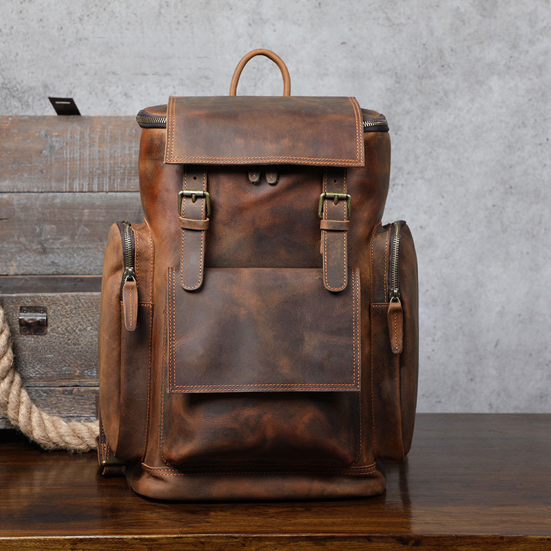 Sac à Dos en Cuir Crazy Horse Vintage Grande Capacité