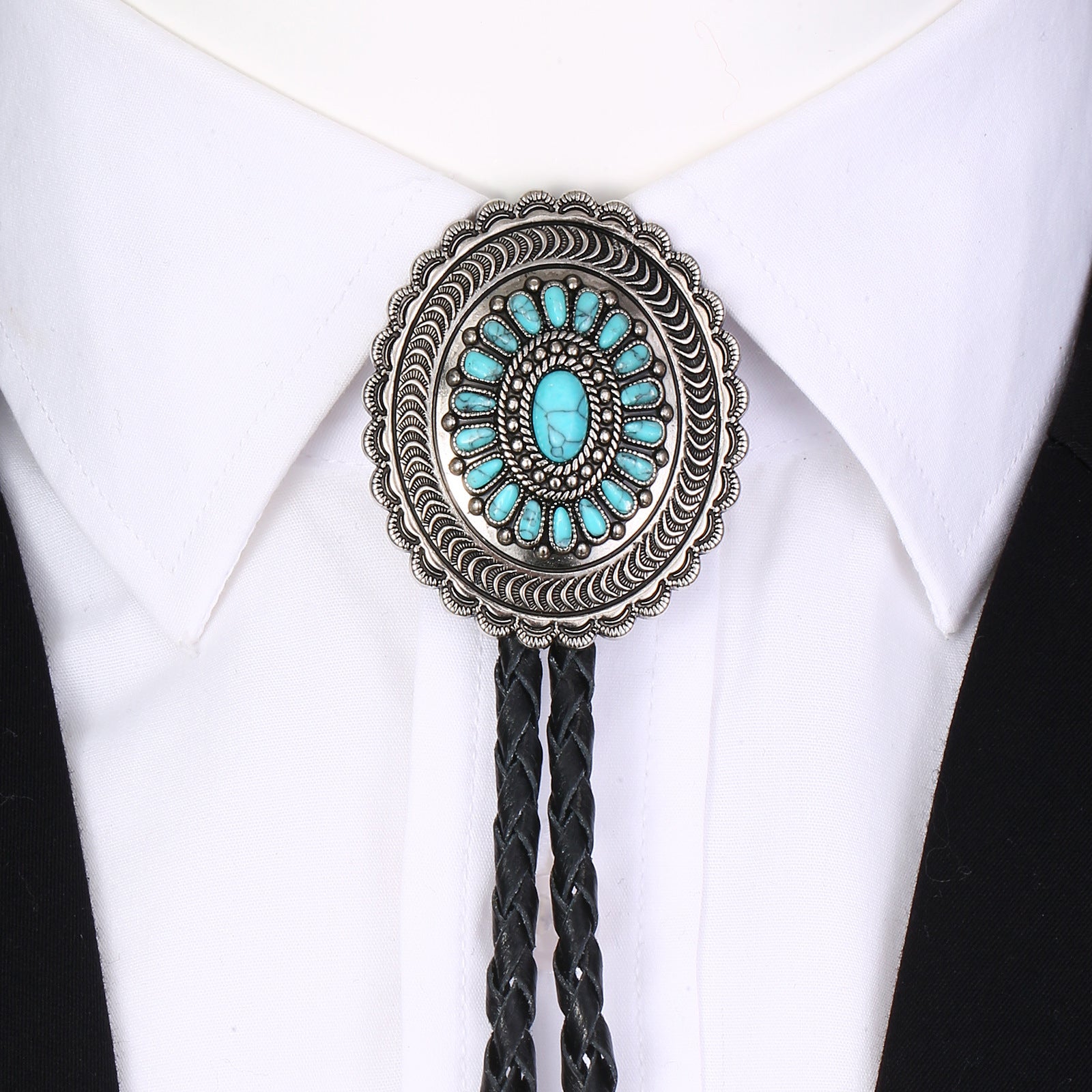 Cravate Bolo Amérindienne en Turquoise Sculptée