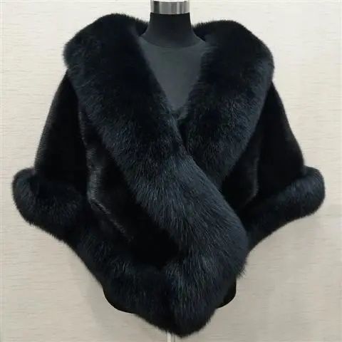 Manteau Cape en Fourrure Synthétique de Fausse Martre - Grande Taille