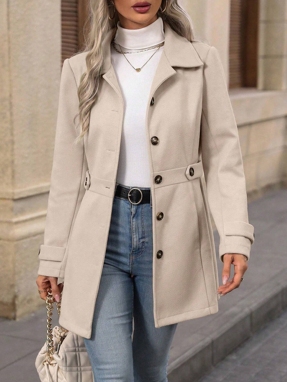 Manteau en Laine Élégant à Boutonnage Slim-Fit
