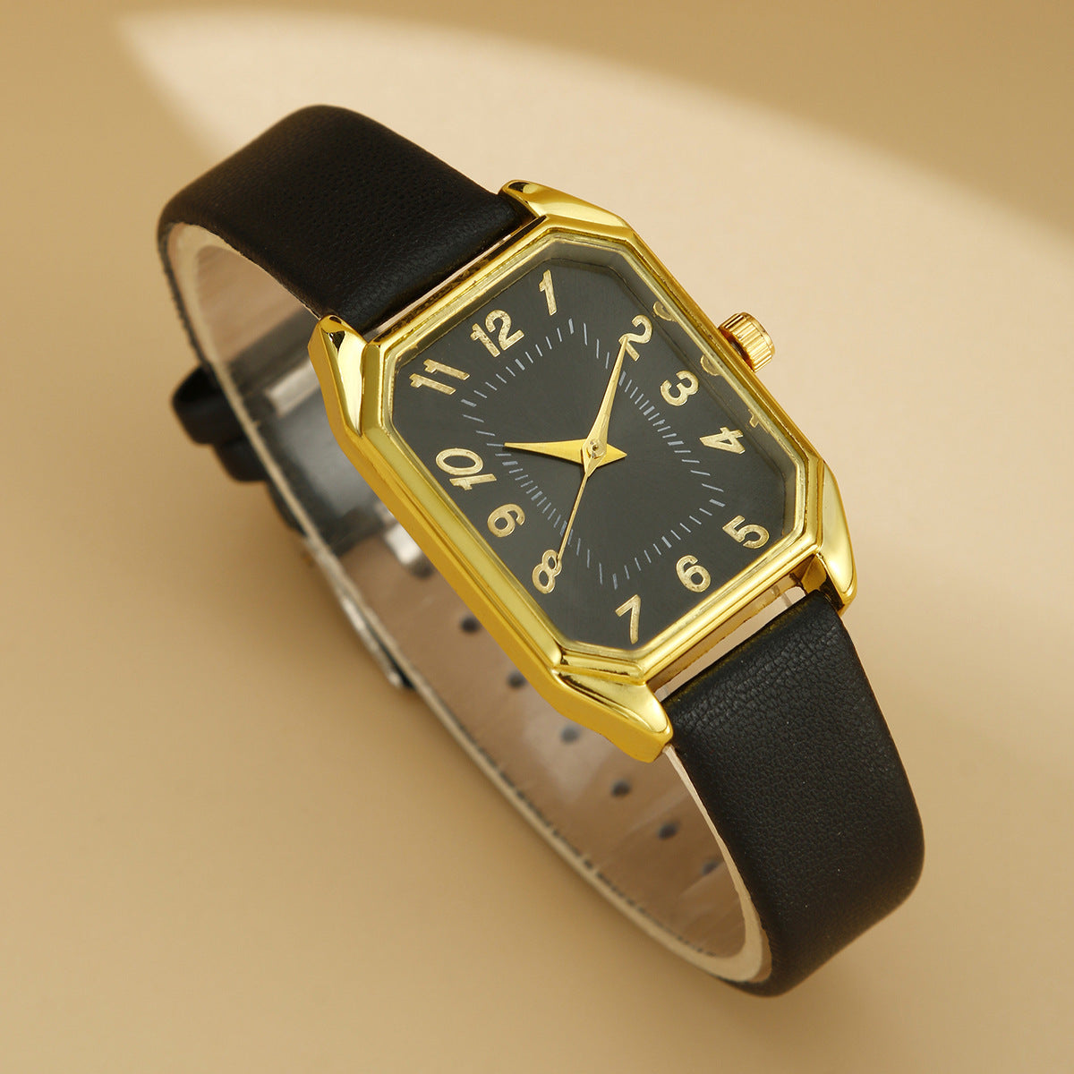 Montre Femme Cuir Carrée Quartz avec Ensemble de Collier, Boucles d'Oreilles et Bague