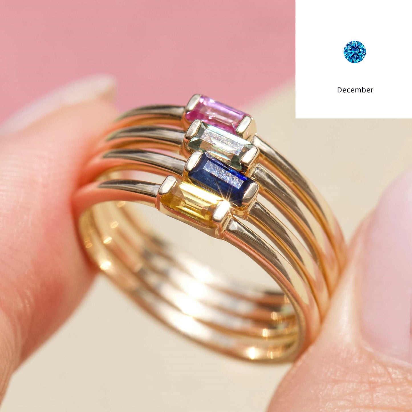 Bague en Diamant Carrée en Pierre de Naissance 12yue