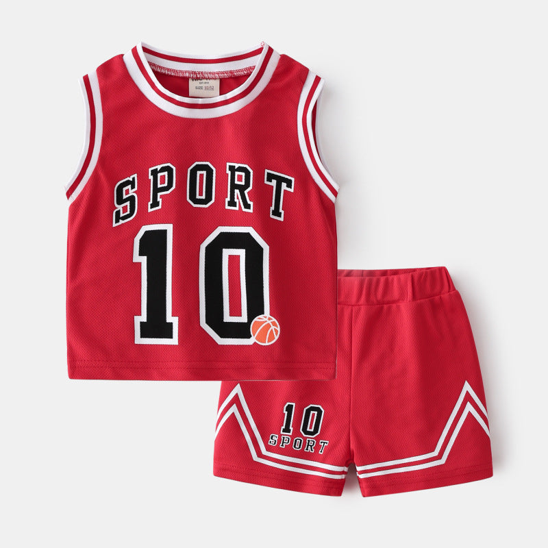 Ensemble de Vêtements de Basketball pour Enfants - Gilet et Sweat à Manches Courtes pour Garçons