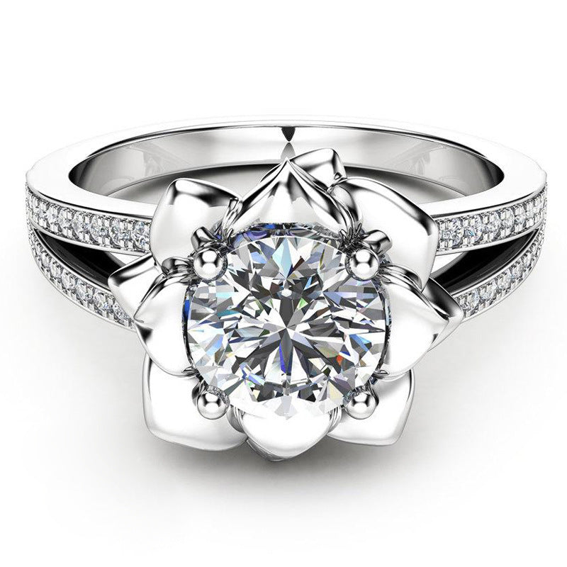 Nouvelle bague en cuivre avec zircon incrusté pour couple - Bague créative en forme de fleur