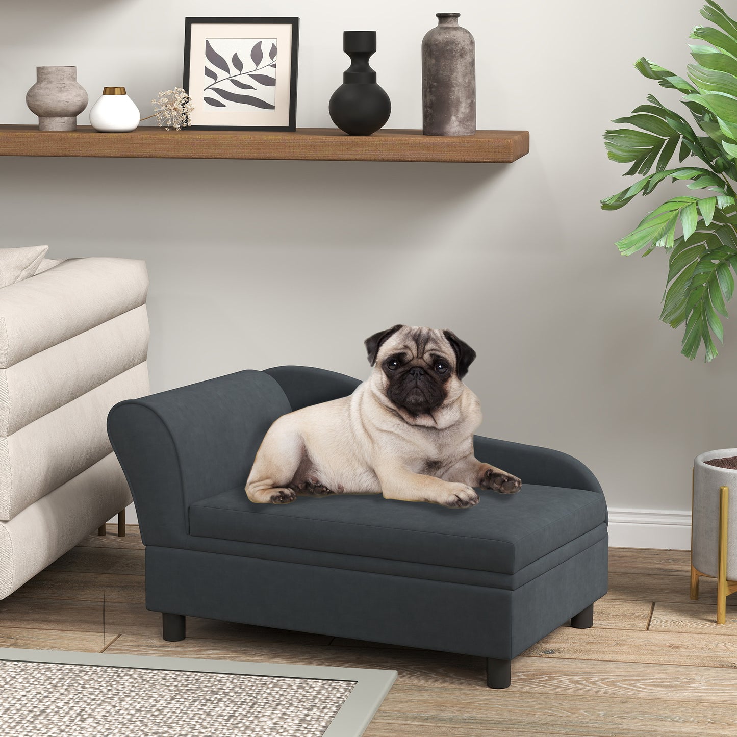 Sofa Lit pour Animaux avec Rangement, Canapé pour Chats et Petits Chiens, Gris Foncé