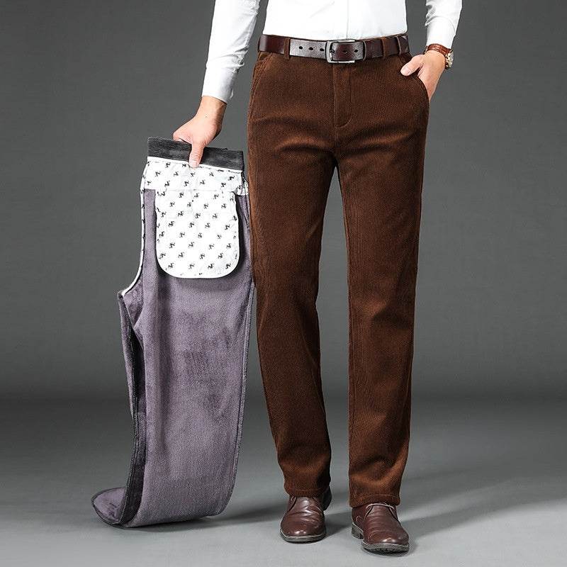 Pantalons en Velours Côtelé Épais Doublés en Polaire pour Hommes - Allomarc.com