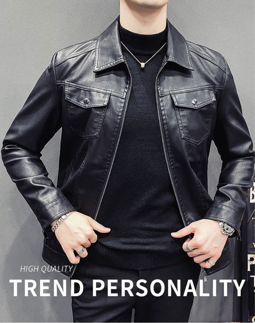Veste en Cuir Matelassée Casual pour Hommes - Automne Hiver