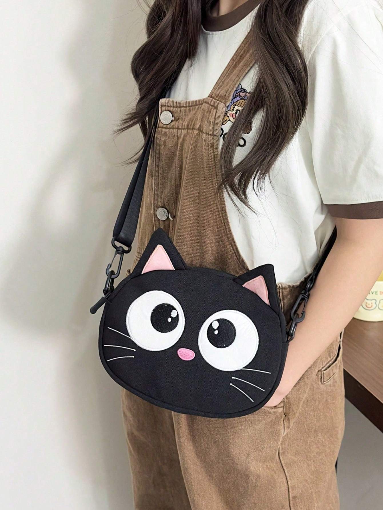 Nouveau Sac à Bandoulière Mignon Chat Noir aux Grands Yeux
