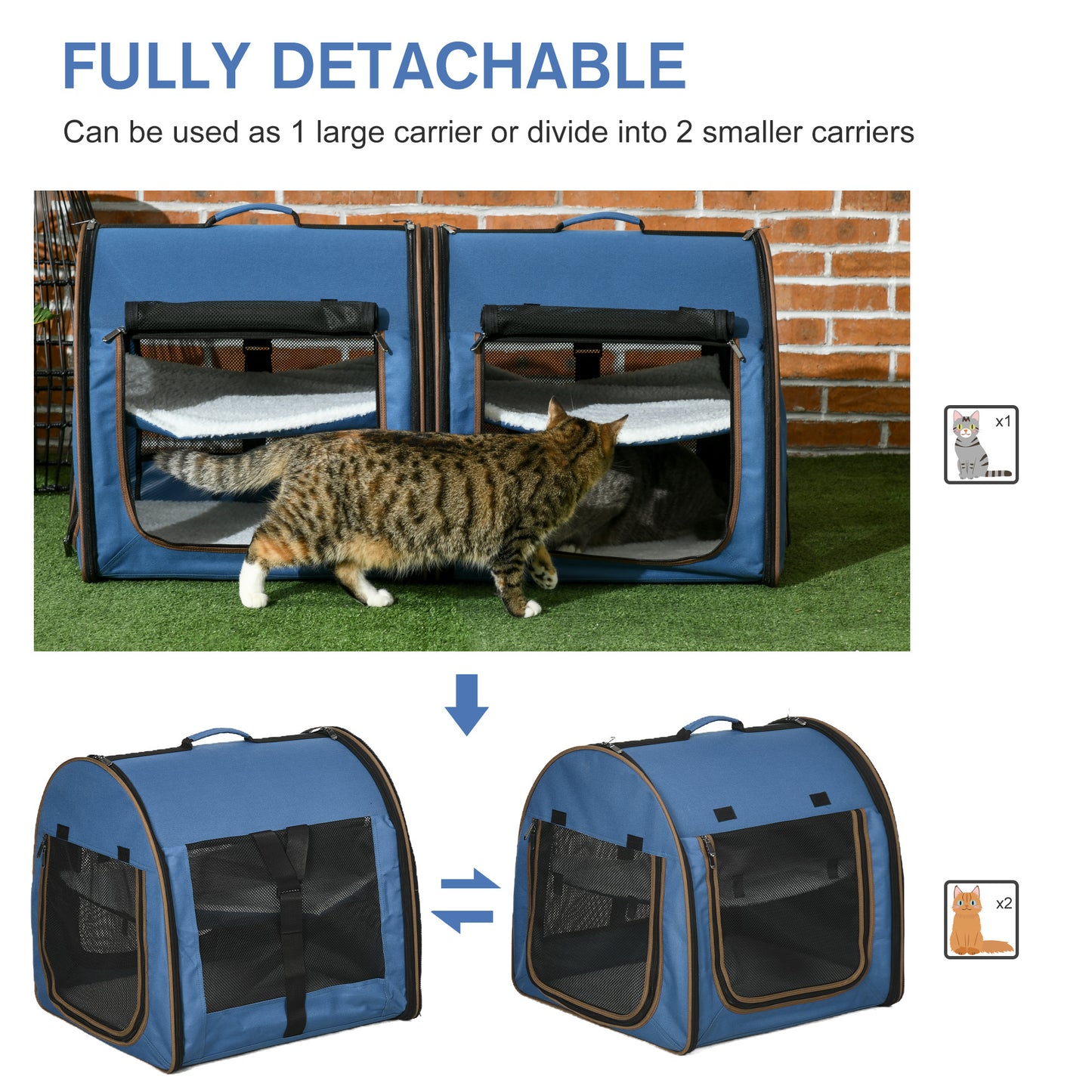 Cage à Chats Portable à Double Compartiment 39" - Kennel Souple avec Coussins Doux - Sac de Rangement Bleu