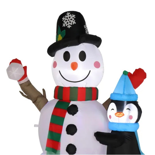 Décoration Gonflable de Jardin : Bonhomme de Neige de 6 Pieds avec 3 Pingouins et Lumières