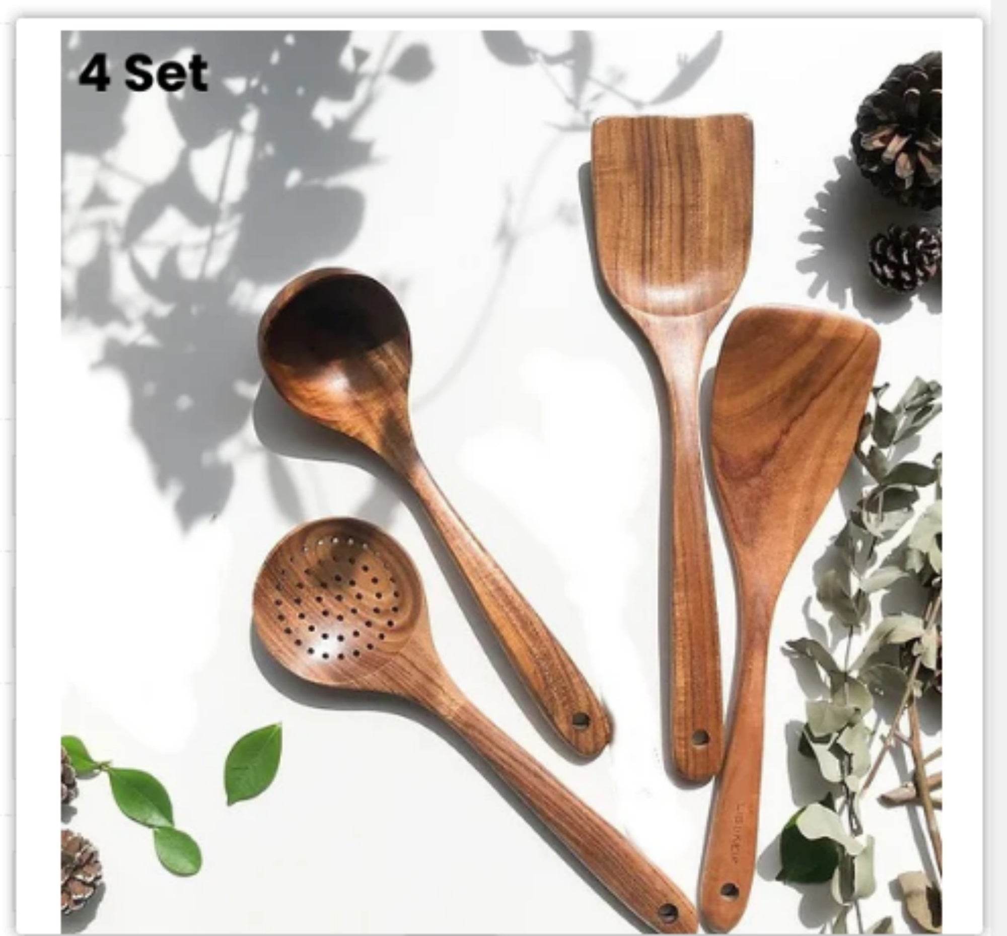 Cuillères et Ustensiles en Bois de Teck Naturel - Allomarc.com