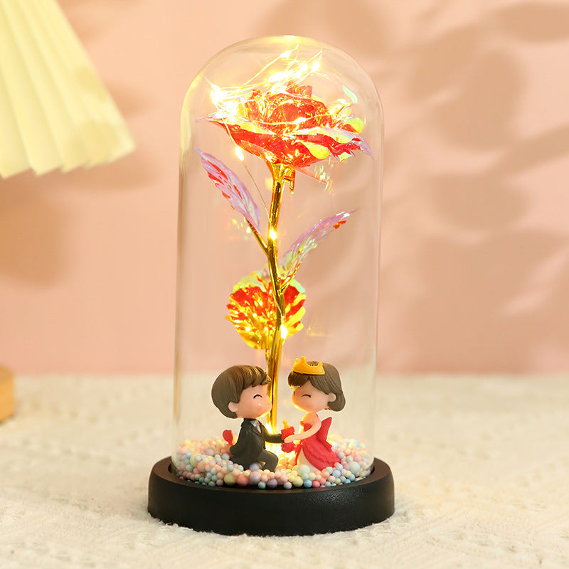 Fleur en Feuille d'Or Colorée 24k avec Lumières - Cadeau de Noël