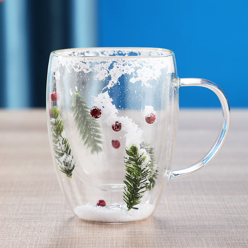 Tasse en Verre Double Couche Résistante à la Chaleur en Borosilicate pour Noël