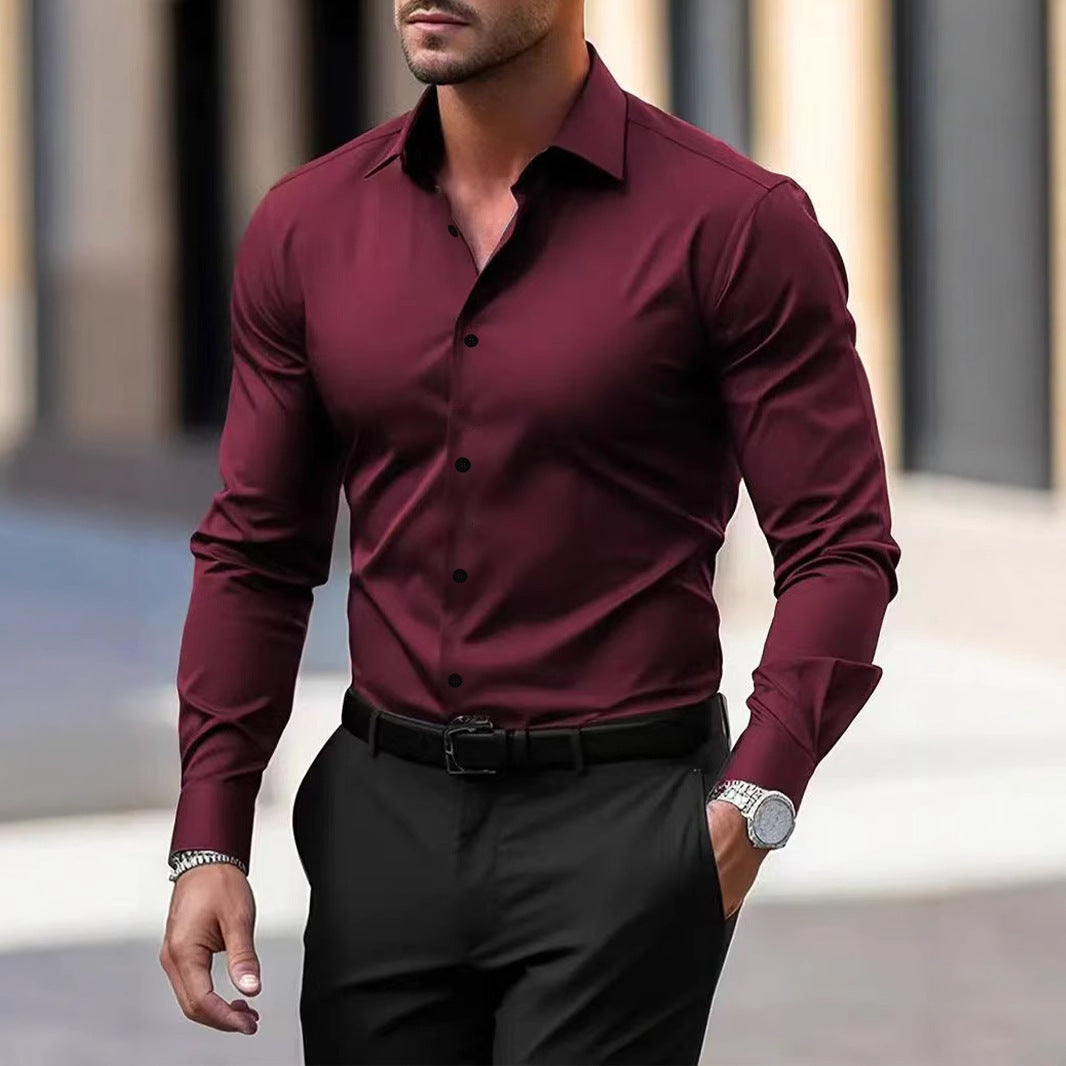 Chemise pour homme à boutons business - Chemise d'été unie à manches longues