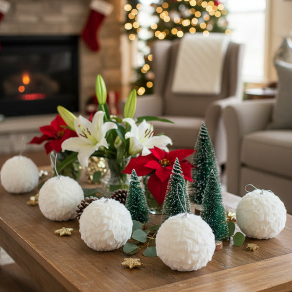 Ensemble de 6 Boules de Noël Crème Ruffle pour Décorations Suspendues