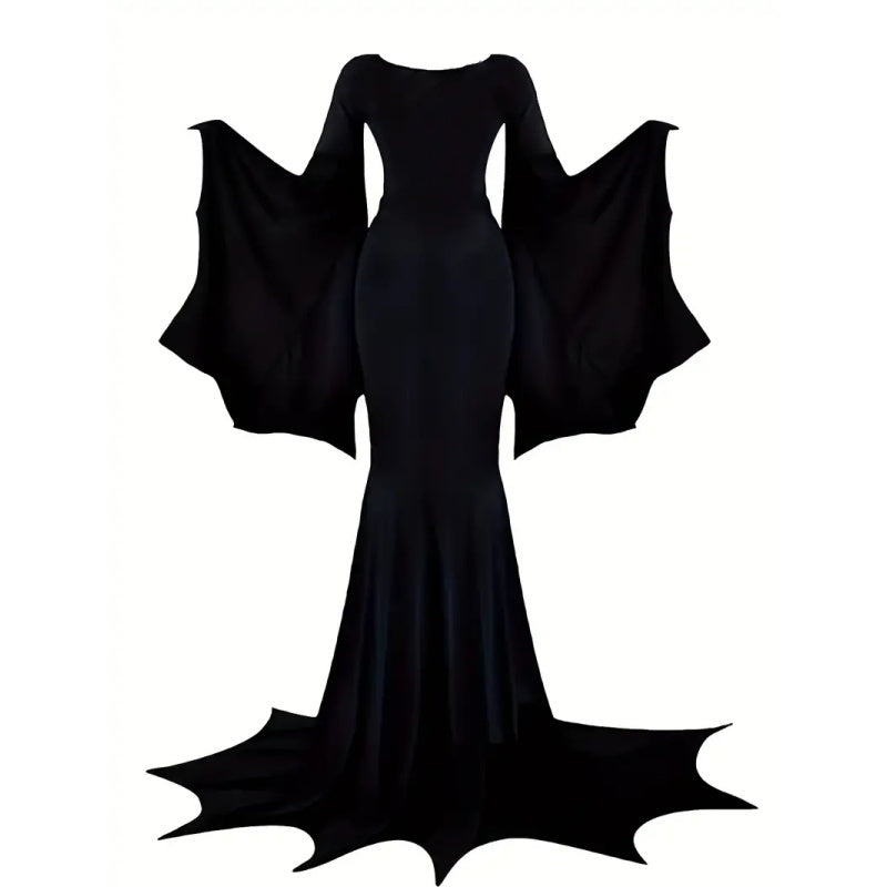 Robe Gothique Noire Femme avec Manches Chauve-Souris pour Halloween