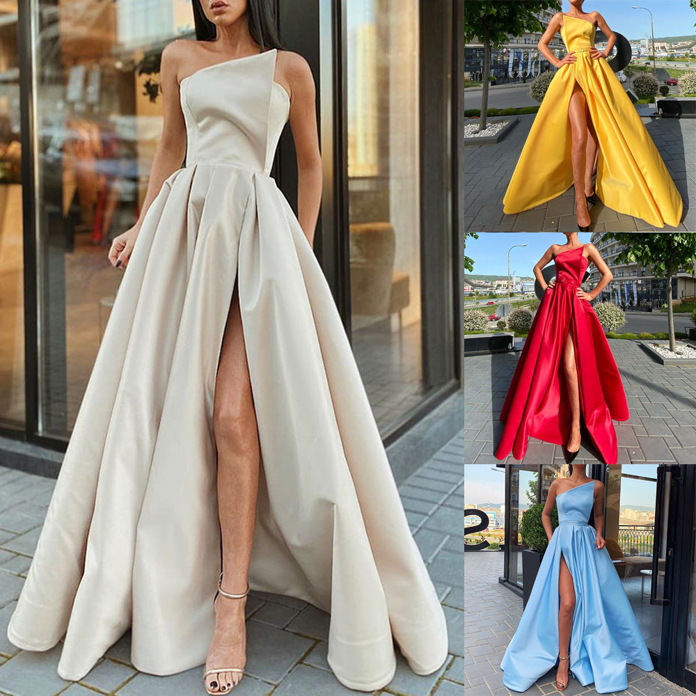 Robe à Épaule Unique avec Jupe Évasée