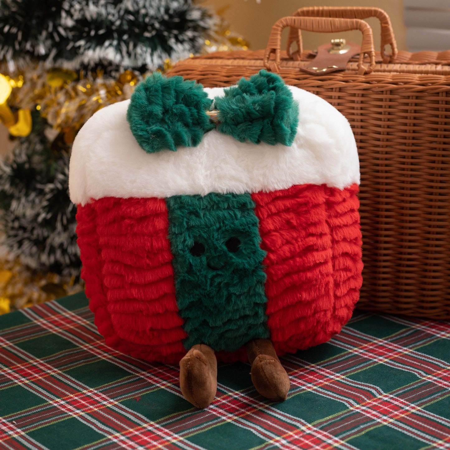 Coussin en Peluche Décoratif de Noël en Forme d'Arbre