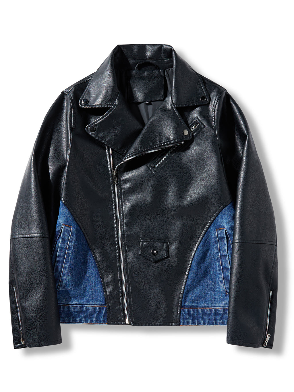 Veste en Jean à Patches pour Hommes, Veste de Travail à Fermeture Éclair Diagonale