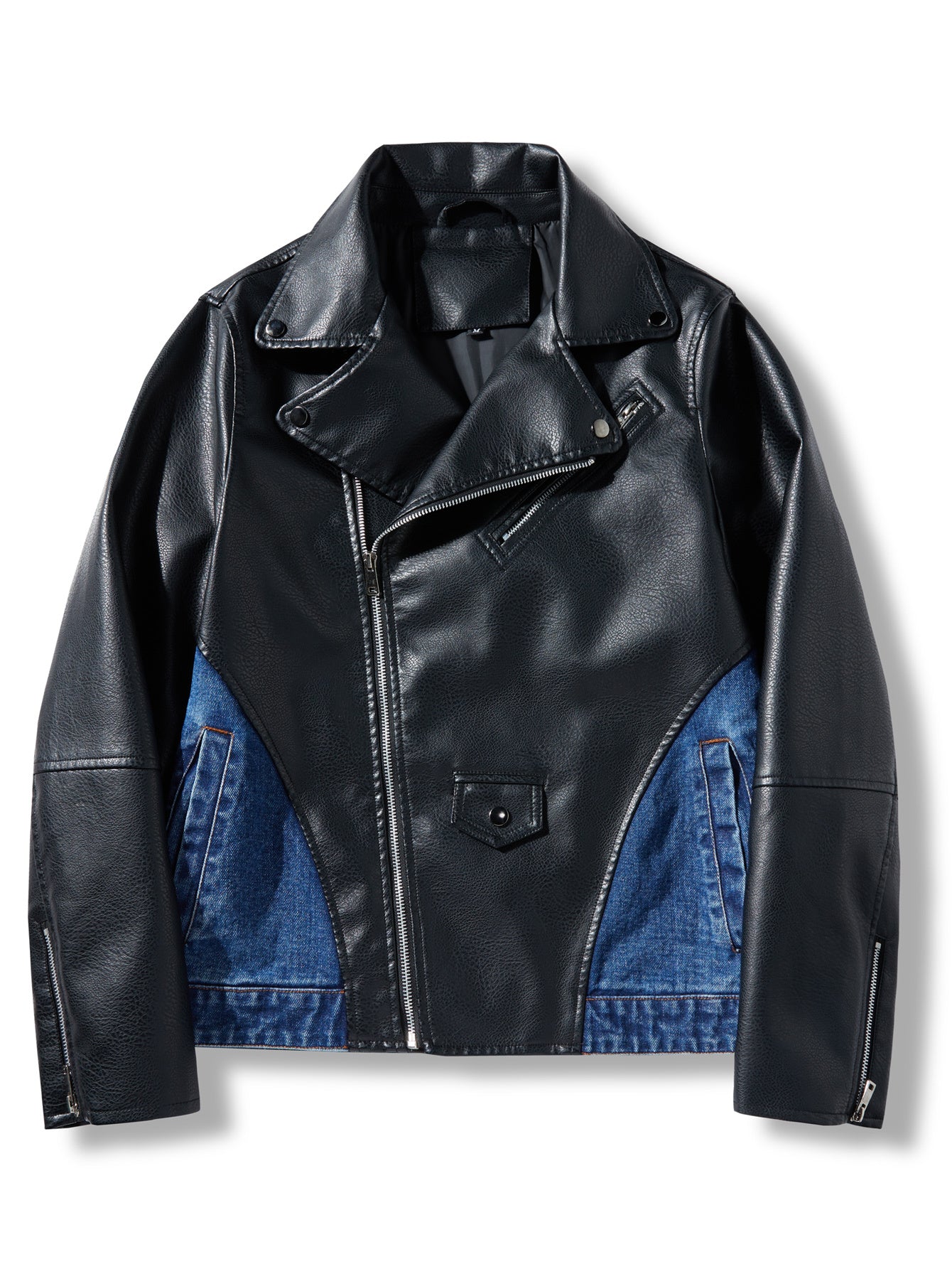 Veste en Jean à Patches pour Hommes, Veste de Travail à Fermeture Éclair Diagonale
